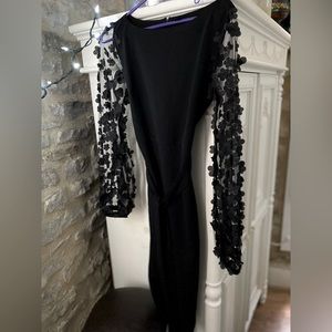 Black Dress With Sheer Floral Detailed Sleeves